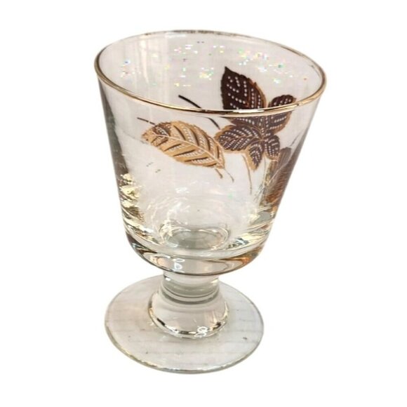 Libbey Footed Glass With 22K Gold Leaf Design Cordial or Desert Glass 4.25" x 3" - Picture 3 of 5